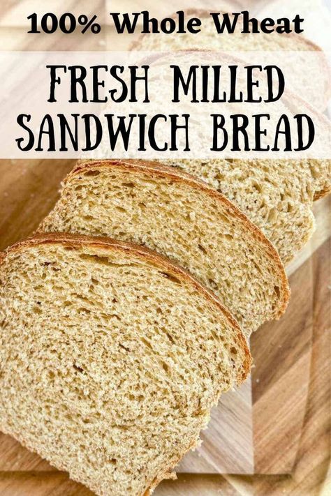 This 100% whole grain fresh milled wheat sandwich bread recipe is soft, fluffy, and best of all–easy to make! This nutritious recipe and the tips outlined in this post will be a game-changer for your baking. Whole grain baking with fresh milled flour is such a treat. Fresh Ground Wheat Bread Recipes, Wheat Berry Bread Recipe, Wheat Bread Recipes, Bread Flavors, Wheat Sandwich Bread Recipe, Sandwhich Bread, Fluffy Bread Recipe, White Wheat Bread, Wheat Berry Recipes