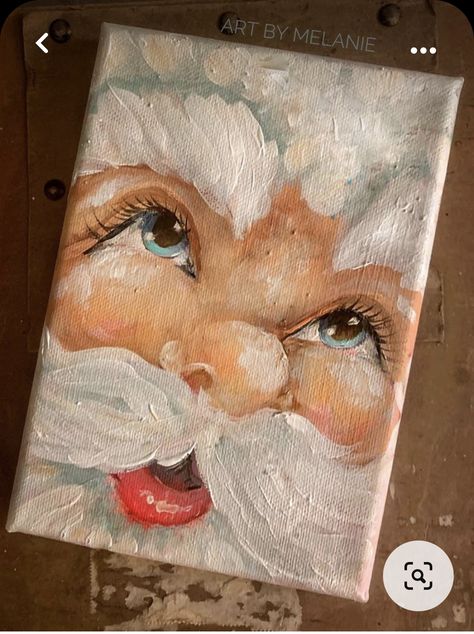 Vintage Santa Painting Diy, Painting Of Santa Claus, Cute Christmas Painting Ideas Easy, Santa Portrait Painting, Vintage Santa Painting, Mrs Claus Painting, Santa Face Painting, Simple Santa Painting, Santa Eyes Painting