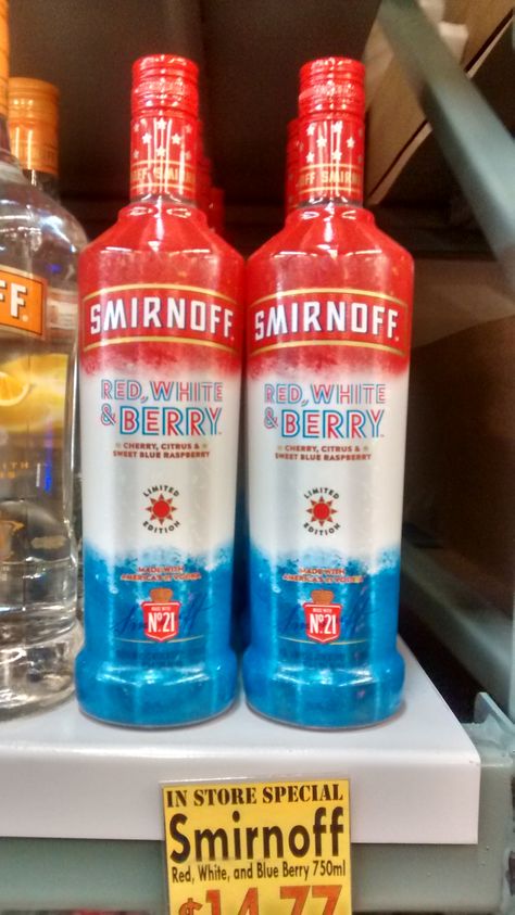 Smirnoff Red, White and Berry is back for the Summer! Limited Quantities available! Red White And Berry Vodka Drinks, Smirnoff Red White And Berry Recipes, Smirnoff Red White And Berry Jello Shots, Smirnoff Red White And Berry, Smirnoff Blueberry Vodka Recipes, 4th Of July Vodka Cherries, Red White And Blue Smirnoff Drinks, Smirnoff Drinks, Smirnoff Red