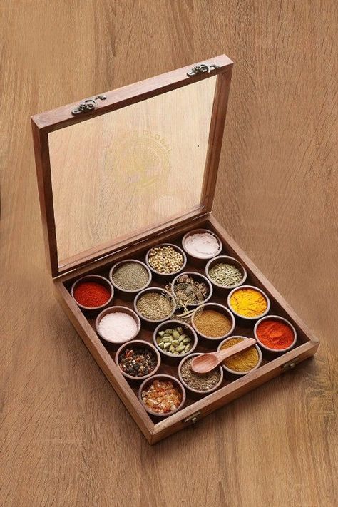 Indian Spice Box, Masala Dabba, Dry Fruit Box, Beeswax Polish, Dry Fruit, Fruit Box, Spice Containers, Spice Box, Brown Shade