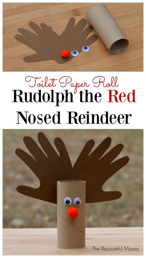 Rudolph the Red Nosed Reindeer Kid Craft using toilet paper roll. Great handprint kid craft for Christmas. Red Nose Reindeer, Reindeer Craft, Rudolph The Red Nosed Reindeer, Toilet Paper Crafts, Toilet Paper Roll Crafts, Kid Craft, Paper Roll Crafts, Winter Crafts For Kids, Preschool Christmas