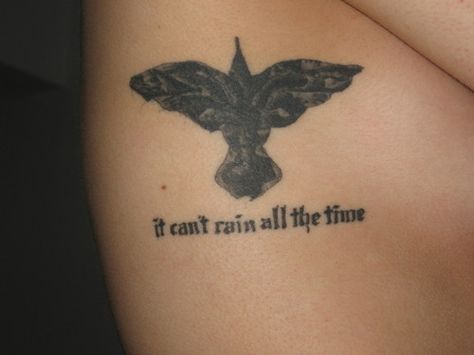 It Can’t Rain All The Time The Crow, Can’t Rain All The Time Tattoo, It Cant Rain All The Time The Crow, It Can’t Rain All The Time Tattoo, It Cant Rain All The Time, Celeb Tattoos Women, Rain Tattoos, Can't Rain All The Time, Contemporary Tattoo