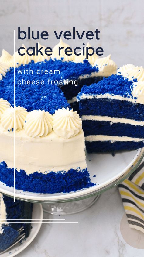 Blue Velvet Cheesecake Cake, Red Cream Cheese Frosting, Blue Velvet Cake Pops, Blue Velvet Box Cake Recipe, Things To Make With Frosting, Blueberry Velvet Cake, Different Kinds Of Cake Flavors, Blue Red Velvet Cake, Blue Velvet Birthday Cake