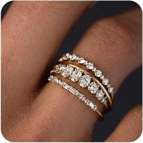 Each Set Of Rings Contains Unique Diamond Elements, Which Are Very Shiny And Fashion-Designed. Besides, There Are Simple Gold Rings In Each Set Which Are Suitable For Daily Wear. These Stacking Rings Can Be Worn Separately Or Stacked.There Are Enough Quantity To Meet Your Different Outfits, Match A Best Look For Yourself. These Gold Stacking Rings For Women Are Made Of Qualified Brass Material And Taking Of Great Plated Process. Hypoallergenic, High Polished Finish, Nickel Free, Lead Free, Not E Stacked Dainty Rings, Diamond Thumb Rings For Women, Stack Diamond Rings, Trending Rings 2024, Fashion Rings Womens, Band With Diamonds, Third Band For Wedding Ring, Yellow Gold Ring Stack, Gold Bands For Women Unique