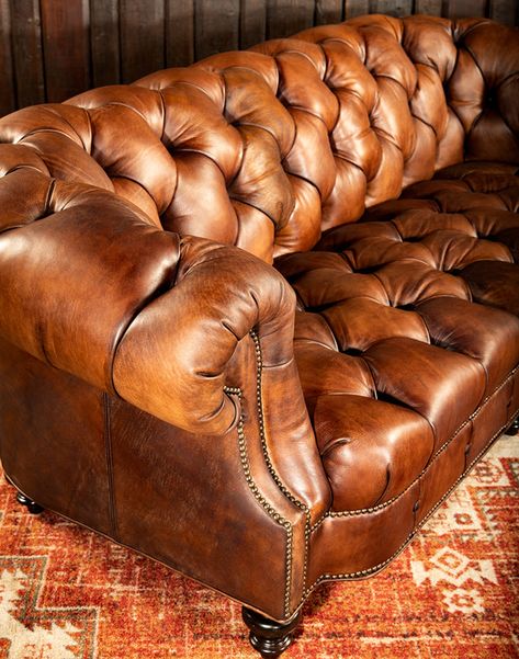 Tufted Leather Couch, Western Things, Chesterfield Furniture, Tufted Leather Sofa, Rumpus Room, Vintage Leather Sofa, Garage Dimensions, Leather Chesterfield Sofa, Leather Chesterfield