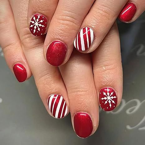 Xmas Acrylic Nails, Acrylic Nails Kit, Nails Xmas, Christmas Press On Nails, Nails Short Square, Christmas Nail Stickers, Nails Kit, Candy Cane Nails, Nails Glossy