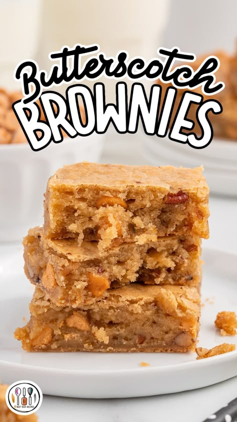 Butterscotch Brownies Mint Chocolate Brownies, English Toffee Recipe, Butterscotch Brownies, Butterscotch Recipes, Butterscotch Blondies, Red Velvet Chocolate, Blondie Recipe, Easy Halloween Snacks, Slice Recipes