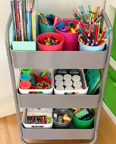 Kids Craft Storage, Craft Cart, Kitchen Trolley, Art Cart, Playroom Organization, Kids Room Organization, Organization Kids, Toy Rooms, Craft Room Organization