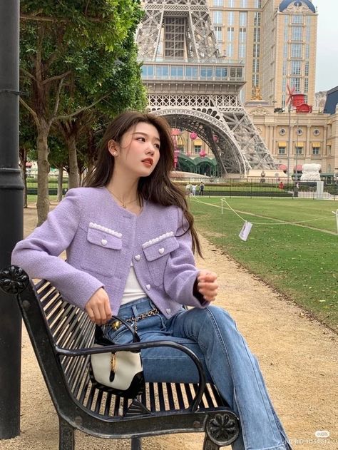 Estilo Ivy, Purple Outfits, Mode Kpop, Classy Casual Outfits, Fashionista Clothes, My Wardrobe, 가을 패션, Tweed Blazer, 여자 패션