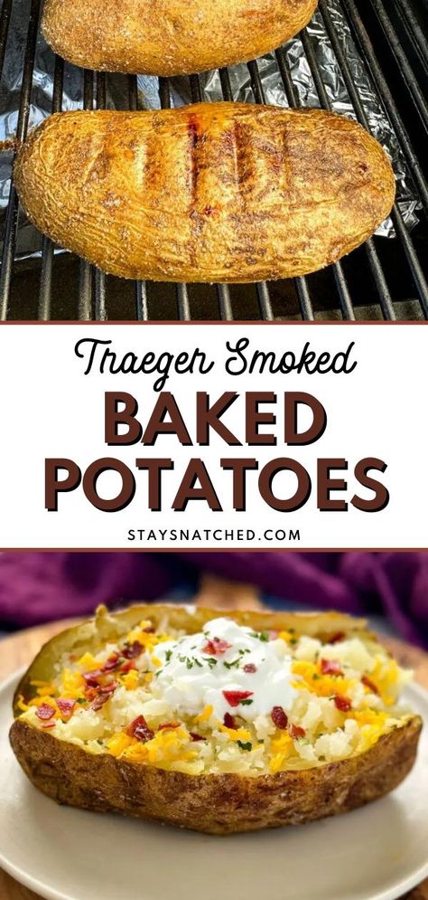 These Smoked Baked Potatoes have the perfect smoky kick. They are so easy to smoke with your meat or smoke up a bunch for a crowd as a main dish. Season them up and load them with your favorite toppings. These can be made with any smoker or pellet Traeger grill. Smoked Baked Potatoes, Pellet Smoker Recipes, Smoked Potatoes, Best Baked Potato, Easy Vegetable Side Dishes, Potatoes In Oven, Traeger Grill, Twice Baked Potatoes, Gluten Free Sweets