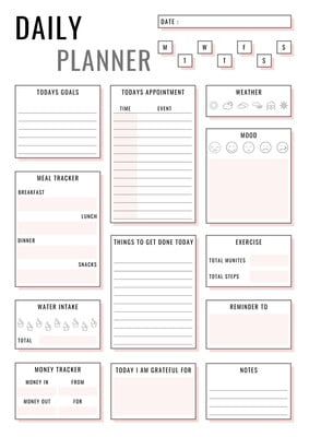 Use this customizable Pink Minimal and Elegant Daily Planner template and find more professional designs from Canva. Bujo Goal Planning, How To Start A Planner, How To Make A Planner, How To Plan Your Day, Planner Ideas Layout, Daily Planner Ideas, Pink Daily Planner, Daily Planner Download, Diy Planner Notebook Layout