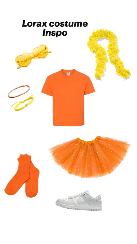 Once-ler And Lorax Costume, Preppy Lorax Costume, Cute Lorax Costume, Diy Lorax Costume, Lorax Halloween Costumes, Orange Halloween Costume, Lorax Costume, Tree Costume, Trio Halloween Costumes