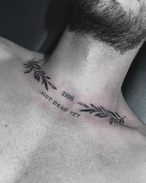 Tattoo Back Neck Men, Leaf Tattoo On Neck, Around Neck Tattoo Men, Leaves Around Neck Tattoo, Below Neck Tattoo, Leaves On Neck Tattoo, Greek Vines Tattoo, Leaf Tattoos Men, Neck Leaves Tattoo