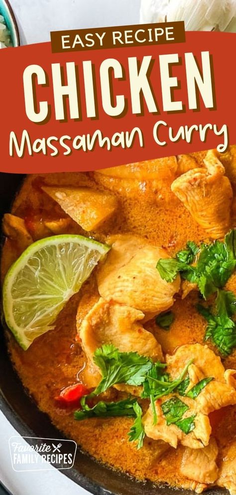 This Chicken Massaman Curry recipe is mild, sweet, and full of Indian spices like cinnamon and cardamom. Massaman curry is sweet due to the coconut milk. If you like sweeter curries, then you will love this one. No need to reach for the takeout menus, just try this flavorful curry dish right in the comfort of your own kitchen! Easy Massaman Curry, Chicken Massaman Curry Recipe, Masman Curry Recipe, Thai Massaman Curry Recipe, Natural Mounjaro Recipes, S&b Curry Recipe, Masman Curry, Massaman Curry Chicken, Mild Chicken Curry Recipe