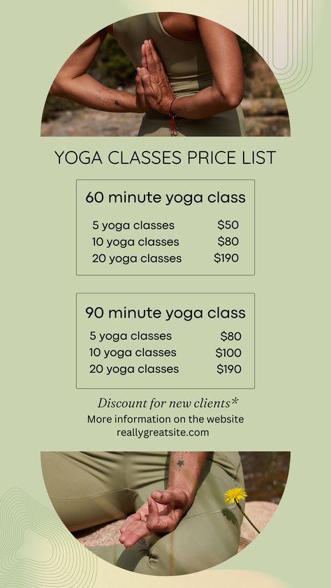 Pastel green minimalism photo yoga Studio price list instagram story,Free Canva template. It is easy to change the photo, the text for yourself. Yoga Design Graphic, Yoga Portfolio, Pilates Business, Yoga Poster Design, Yoga Template, Senior Yoga, Photo Yoga, Yoga Magazine, Yoga Teacher Resources