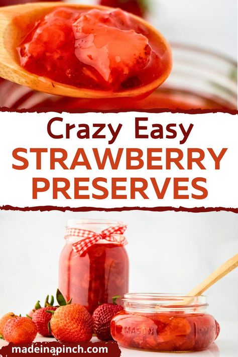 This simple old-fashioned recipe uses just a handful of natural ingredients to create an intense fresh strawberry flavor. Learn how to make fresh homemade strawberry preserves in a small batch without pectin (including canning directions). This recipe is easy enough for beginners, and the final product tastes SO much better than what you find in grocery stores! Diy Strawberry Preserves, Old Strawberry Recipes, Strawberry Preserves Canning, Strawberry Preserves Recipe, Homemade Strawberry Preserves, Inexpensive Dinner Recipes, Vegan Sauce Recipes, Balanced Recipes, Easy Strawberry Jam