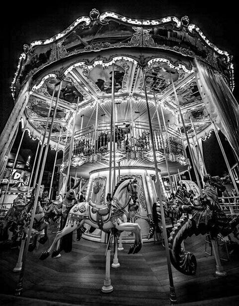 Carousel photograph in black and white Paulo Coelho, Faded Memories, Night Circus, Carousel Horses, Merry Go Round, Wonderful Picture, Foto Art, White Picture, Jolie Photo