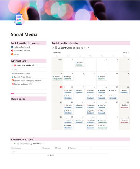 Social Calendar Template, Notion Marketing Template, Notion Template Calender, Content Creator Notion Template, Notion For Social Media Manager, Notion Dashboard For Work, Content Notion Template, Notion Content Creator Template, Notion Template Ideas Content Creator