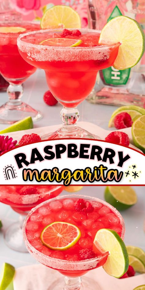 This Raspberry Margarita has a beautiful pop of color while bringing a sweet, refreshing taste to your mouth by using homemade raspberry simple syrup! The perfect ice-cold tequila cocktail to cool down with all summer long! Simple Syrup Margarita Recipe, Raspberry Margarita Recipe, Raspberry Simple Syrup, Banana Bread Recipe Easy Moist, Raspberry Margarita, Raspberry Cocktail, Adult Beverages Recipes, Tequila Cocktail, Cocktail Syrups