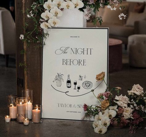 To The Night Before Wedding Welcome Sign Digital Template Editable Welcome Sign for Rehearsal Dinner Welcome Board Printable DIY Welcome Poster Modern Engagement Welcome Sign Adult Birthday  - The listing is for Hand drawn Wedding Rehearsal Dinner Welcome Sign Template in Eleanor Old Money Collection. Impress your guest and bring your event to the next level with this unique welcome sign. This sign is suitable for a wide range of event from rehearsal dinner, engagement dinner to birthday party, Modern Welcome Table Wedding, 21st Night Of September Wedding, Wedding Welcome Sign With Candles, Welcome Sign Rehearsal Dinner, Rehearsal Dinner Vibes, Welcome To The Night Before Sign, Rehearsal Dinner Signage, The Night Before, The Night Before Rehearsal Dinner Sign