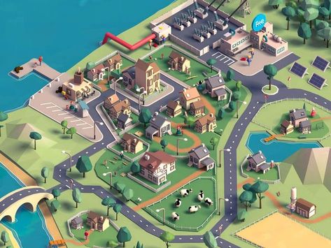 RTE France - Rapport Annuel 2017 Idle Game, Polygon Art, Board Game Design, 2d Game Art, City Cartoon, Town Map, Isometric Art, Isometric Design, Isometric Illustration