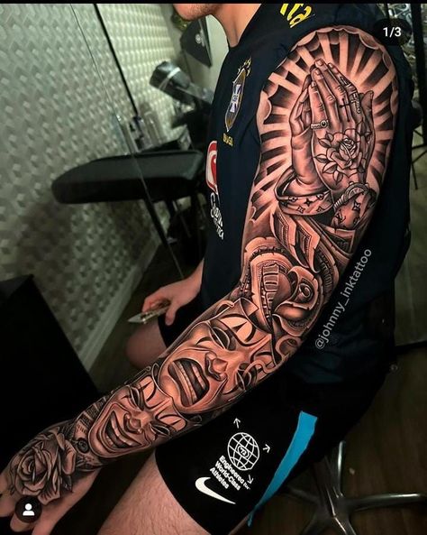 Black Sleeve Tattoos For Guys, Cool Half Sleeve Tattoos For Men Ideas, Inner Arm Sleeve, Full Sleeve Tattoos For Guys, Mens Full Sleeve Tattoo, Voll Arm-tattoos, Brother And Sister Tattoo Ideas, Black Sleeve Tattoo, Memorial Tattoo Ideas