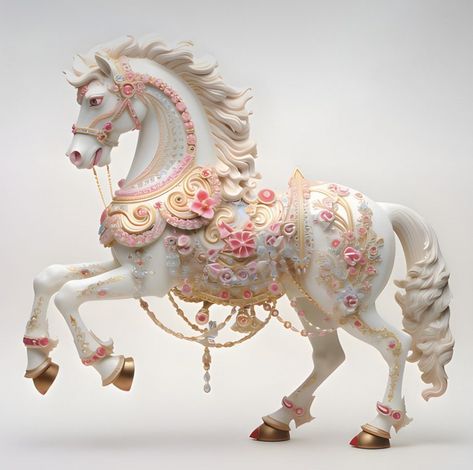 Carousel Horse Art, Carosel Horse Aesthetic, Carousel Horses Vintage, Kawaii Horse, Cute Carousel, Circus Horse, Dragon Bird, Horse Carousel, Carousel Animals