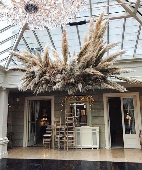 Hanging Pampas Grass Wedding, Boho Ceiling Hanging Decor, Pampas Ceiling Decor, Pampas Chandelier, Pampas Grass Chandelier, Hanging Flowers From Ceiling, Dried Grass Decor, Pampas Grass Centerpieces, Hanging Pampas