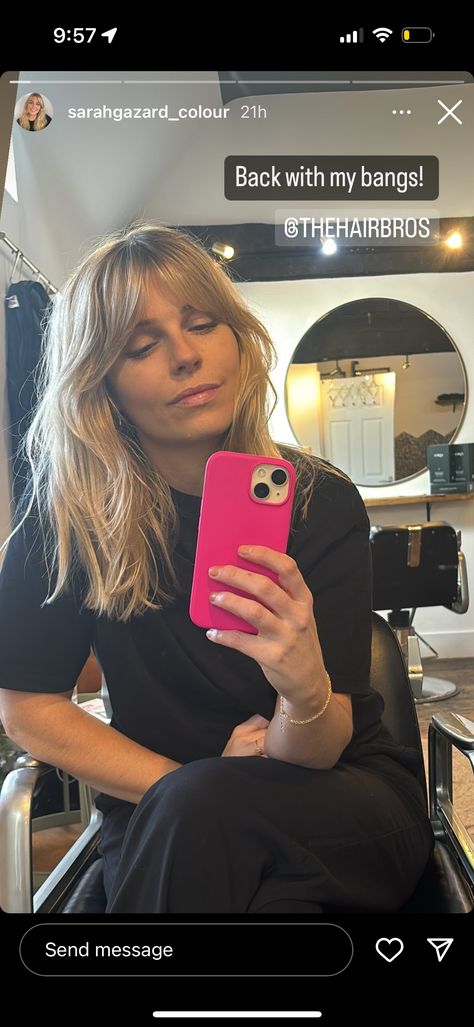 Curtain Bangs Sienna Miller, Side Swept Bangs Long Hair With Layers Fringes, Long Fringe Mid Length Hair, Matilda Djerf Haircut On Short Hair, Parted Fringe Hairstyles, Haircuts For Easy Styling, Mid Length Hair With French Bangs, Bouncy Layers With Curtain Bangs, French Fringe Medium Hair