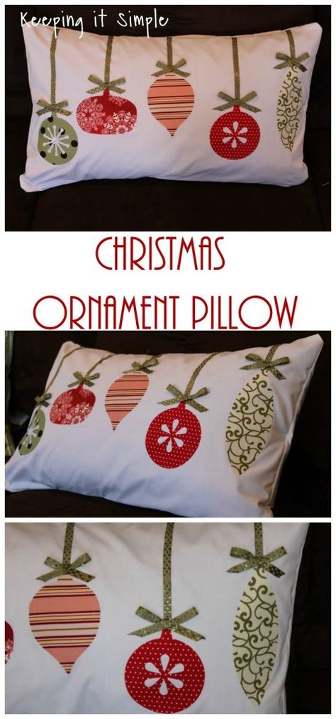 Ornament Pillow, Sewn Christmas Ornaments, Xmas Pillows, Christmas Quilting Projects, Christmas Sewing Projects, Christmas Applique, Navidad Diy, Christmas Pillows, Christmas Ornament Pattern