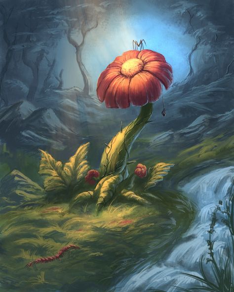 Magic Flower Drawing, Fantasy Giant, Forest Character, Black Irises, Glowing Flowers, Flower Tower, Forest Illustration, Flower Sketches, Forest Nature