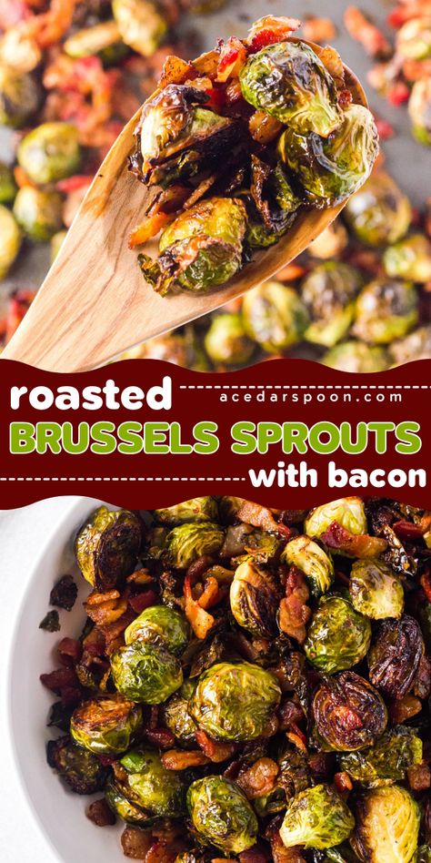 Looking for a savory side dish for your Thanksgiving table? This Roasted Brussels Sprouts with Bacon recipe is just what you're looking for! With a perfectly crisp smokey bacon combined with roasted Brussels sprouts, this dish is bursting with flavor! Try this now! Brussel Sprouts With Bacon In Oven, Brussel Sprouts Thanksgiving Sides, Brussel Sprout Recipes With Bacon And Parmesan, Bacon Brussel Sprout Recipes, Best Brussels Sprouts Recipe, Roasted Bacon Brussel Sprouts, Loaded Brussel Sprout Recipes, Brussel Sprouts Roasted With Bacon, Savory Brussel Sprout Recipes