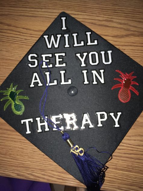 I did a thing..... it’s my graduation cap! Psychology major! Future Therapist Graduation Cap, Psychology Graduation Captions, Psychologist Graduation Party, Graduation Party Psychology, Psych Cap Graduation, Psychology Graduation Party Ideas, Psych Grad Caps, Psych Major Graduation Cap, Psychology Caps Graduation