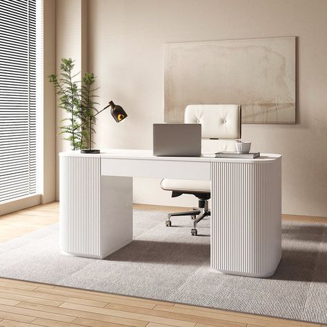 Modern White Standing Computer Desk with 2 Doors and Storage Office Desk Free Standing Table, Desk Office Design, Modern Standing Desk, White Standing Desk, Computer Tables, Standing Desk Chair, Storage Office, Loveseat Living Room, Office Table Design