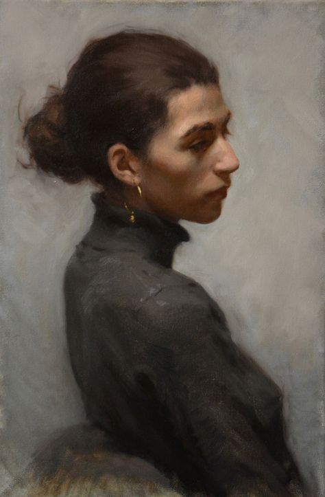 Portrait of Phoebe | Louis Szapary | Mall Galleries Oilpainting Portrait, Oil Painting Woman, Realistic Oil Painting, Oil Painting Inspiration, Painting Woman, Instagram Painting, Academic Art, Pastel Portraits, Royal Society