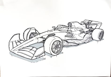 F1 Cars Sketch, F1 Sketch Design, F1 Race Car Drawing, Racing Car Sketch, Formula 1 Sketch Drawing, Simple F1 Car Drawing, Formula One Sketch, Formula 1 Car Design, How To Draw F1 Cars