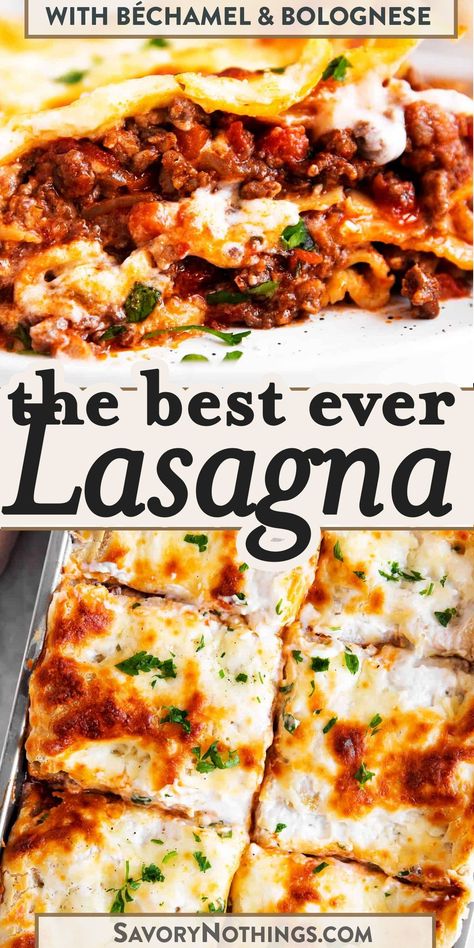 Best Homemade Lasagna Recipe Ricotta, Recipe For Lasagna Easy, Dinners Without Pasta, Essen, Lasagna With Meat Sauce And Ricotta, Best Lasagna Sauce Recipe, The Best Lasagna Recipe, Thick Lasagna Recipe, Spaghetti With Bechamel Sauce