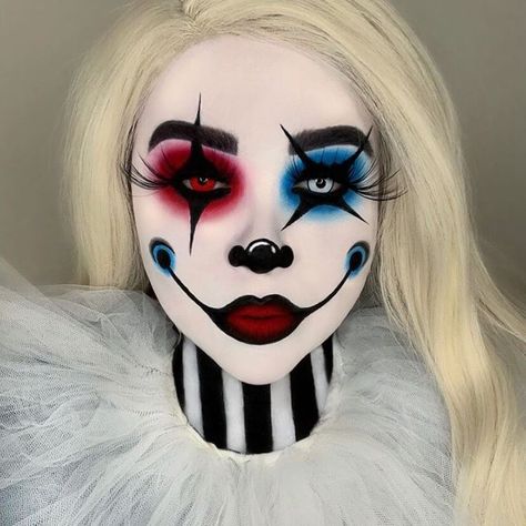 Maquillage Harley Quinn, Evil Clown Makeup, Evil Clown Costume, Maquillage Halloween Clown, Scary Clown Costume, Creepy Clown Makeup, Clown Costume Women, Cute Clown Makeup, Clown Face Paint