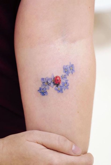 Ladybug And Flower Tattoo - Get an InkGet an Ink Ladybird Tattoo, Ladybug Tattoo, Lady Bug Tattoo, Bug Tattoo, Handpoke Tattoo, Sweet Tattoos, Tatuaje A Color, Botanical Tattoo, Cute Tattoos For Women