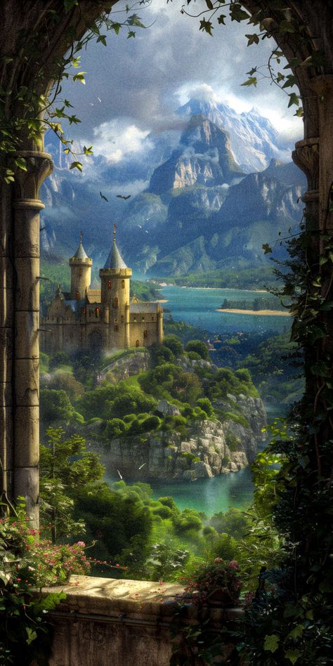 Fairytale Fantasy Aesthetic, Terrasen Aesthetic, Fantasy World Art Dreams, Fantasy World Background, Fairy Tale Wallpaper, Lotr Art, Dreamy Artwork, Fairytale Fantasies, Fantasy Castle