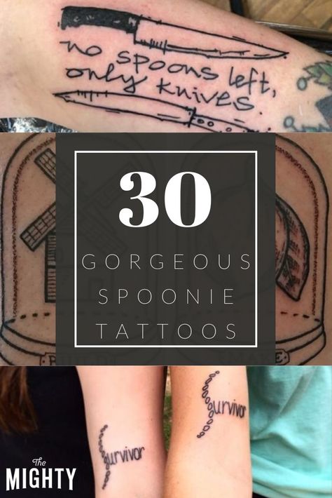 30 Gorgeous Spoonie Tattoos Ibd Tattoo Ideas, Eds Awareness Tattoo, Chronic Illness Tats, Spoon Theory Tattoo Ideas, Spoon Tattoo Small, Ibd Tattoo, Eds Tattoo Ideas, Spoons Tattoo, Eds Tattoo