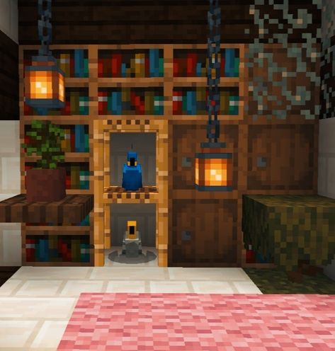 Mc Chandelier Ideas, Small Decor Minecraft, Inside Decor Ideas Minecraft, Minecraft Bird House Ideas, Minecraft Bird Cage House, Bird Room Minecraft, Minecraft Parotts House, Birdcage Minecraft, Bird Perch Minecraft