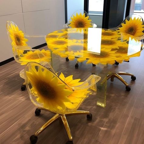 Office Table And Chairs, Sunflower Room, Monique Lula, Accessories Living Room, Sunflower House, Sunflower Home Decor, Accessories Aesthetic, Accessories Bathroom, House Furniture Design