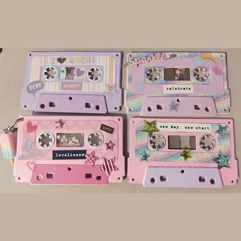 Cassette Tape Crafts, Cassette Tape Art, Dice Template, Musical Cards, Art Studio Room, Retro Gadgets, Tape Art, Tape Crafts, Cassette Tape