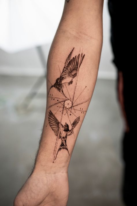 Swallow Sleeve Tattoo, Swallow Tattoo Men Arm, Swallow Tattoo Men Forearm, Masculine Bird Tattoo, Swallow Arm Tattoo, Forearm Bird Tattoo, Bird Tattoos Men, Swallow Tattoo Arm, Swallow Tattoo Men