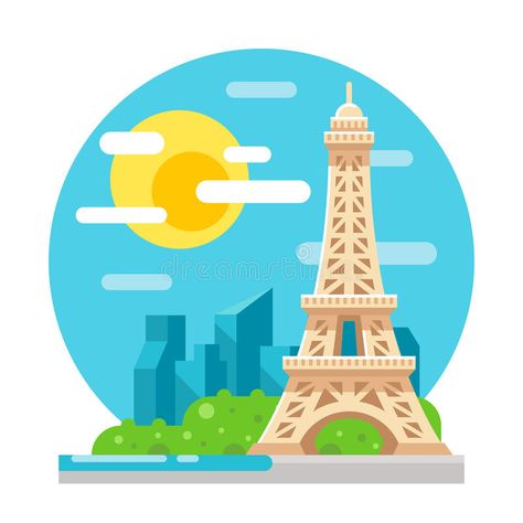 Eiffel tower flat design landmark. Illustration vector #Sponsored , #AD, #Ad, #tower, #Illustration, #vector, #flat Landmark Illustration, Eiffel Tower Illustration, Tower Illustration, Eiffel Tower Drawing, Vintage Luggage Tags, Paris Tower, Layered Art, World Party, Cartoon Stickers