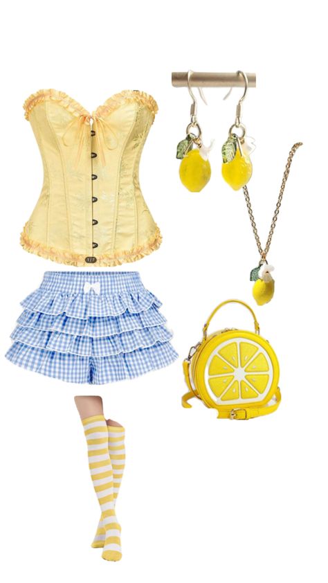 Lemon Meringue Pie Strawberry Shortcake, Cherry Pie Costume, Yellow Corset Halloween Costume, Baddie Solo Halloween Costumes, Lemon Drop Costume, Lemon Marange Costume, Lemon Halloween Costume, Lemon Meringue Costume, Not Basic Halloween Costumes