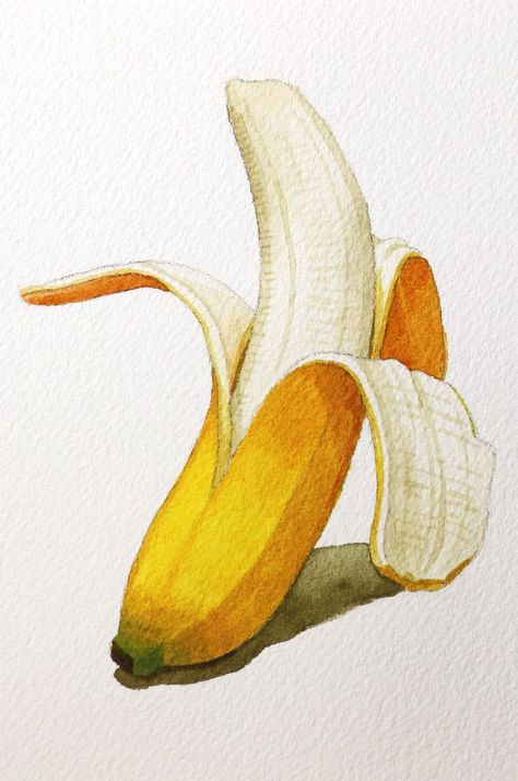 Water Colour Reference, Banana Painting Watercolor, Art Reference Fruit, Banana Painting Easy, Banana Reference Photo, Watercolour Reference Photos, Banana Drawing Realistic, Banana Reference, Watercolor Food Paintings