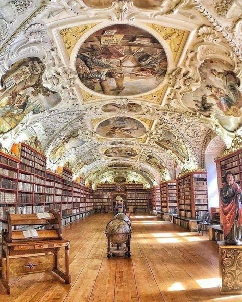 Strahov Library, Prague, Czech Republic Prague Library, Library Prague, Prague Architecture, John Lennon Wall, Luxury Real Estate Agent, Beautiful Library, Gothic Church, Prague Castle, Voyage Europe