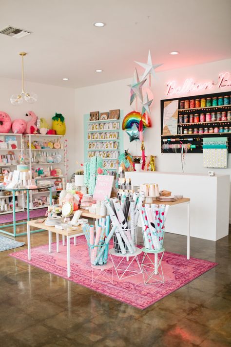 Shop Spotlight – Wild Child Party Boutique Gift Shop, Small Gift Shop Interiors, Retail Display Table, Event Boutique, Balloon Store, Balloon Bar, Gift Shop Interiors, Gift Shop Displays, Party Boutique